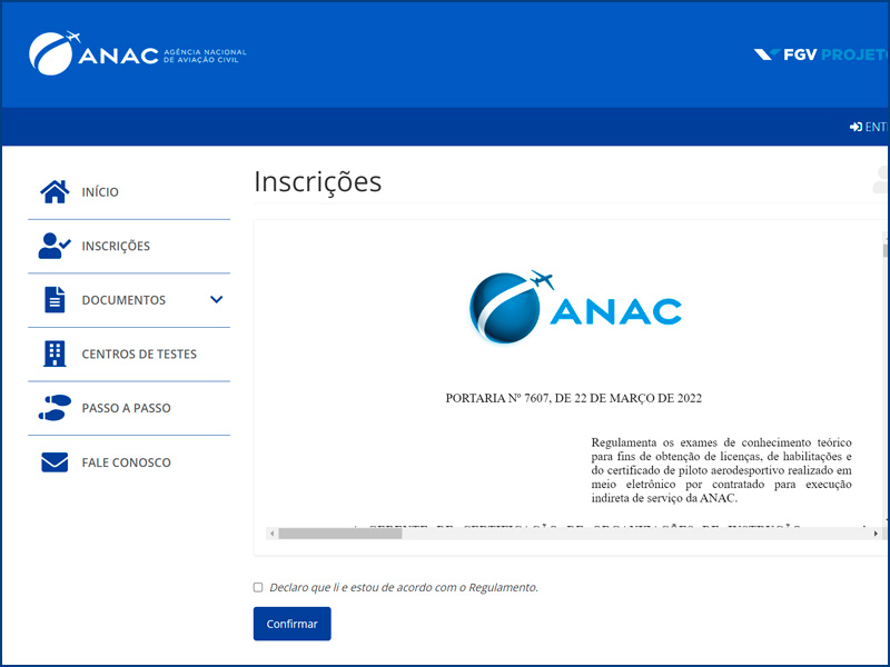 Inscrição prova da ANAC